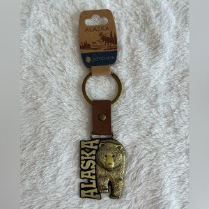 Leather Alaskan Bear Keychain Metal NWT